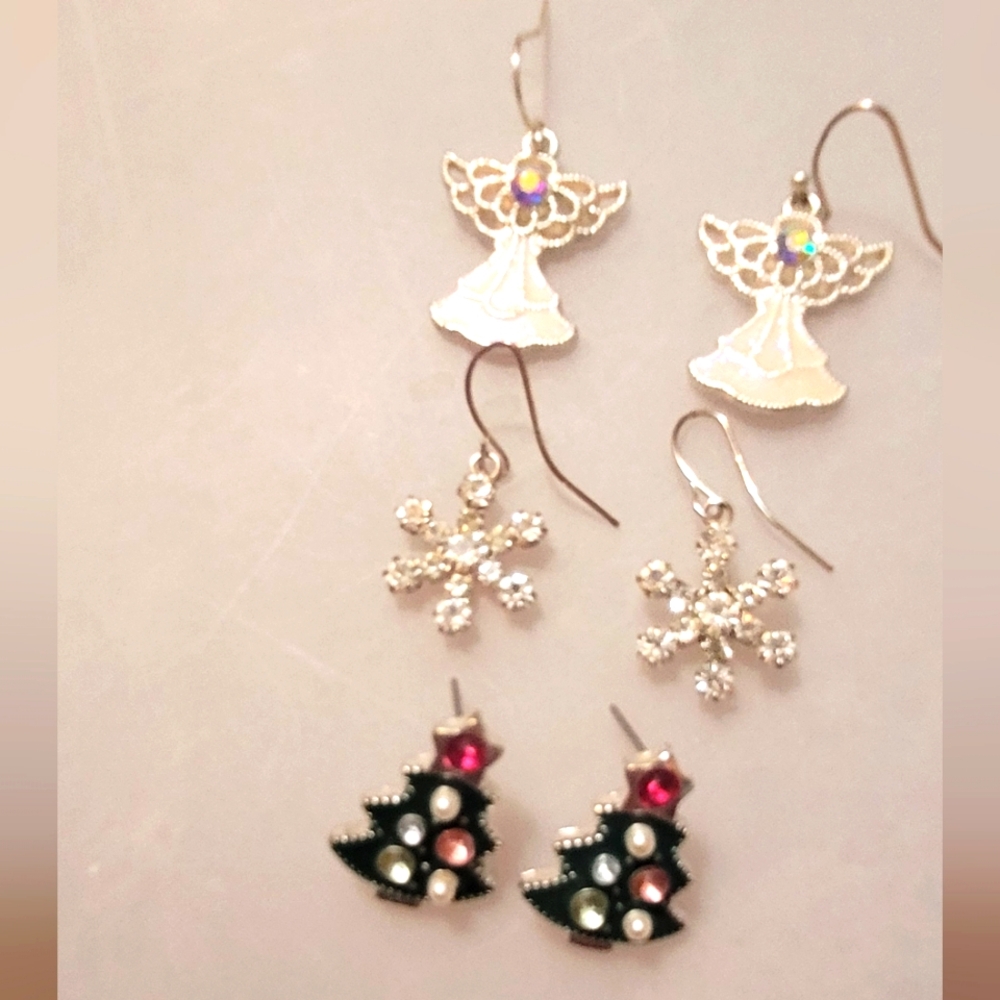 Silver Christmas  Earrings Set 3 Sets